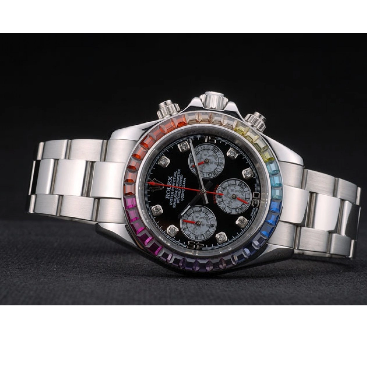 Good Copy Rolex Watches Stainless 80250 Strap Bezel Steep Daytona Black Crystals Rainbow Cosmograph Rolex Dial 0708